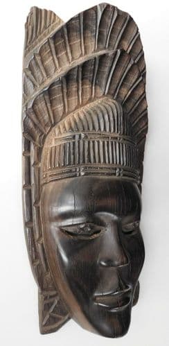 Vintage wooden mask with head-dress Tribal wood carving 10